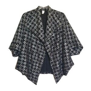 Black Silver Large Houndstooth Pattern Curvesque Cape Scattered Sequin Jacket L